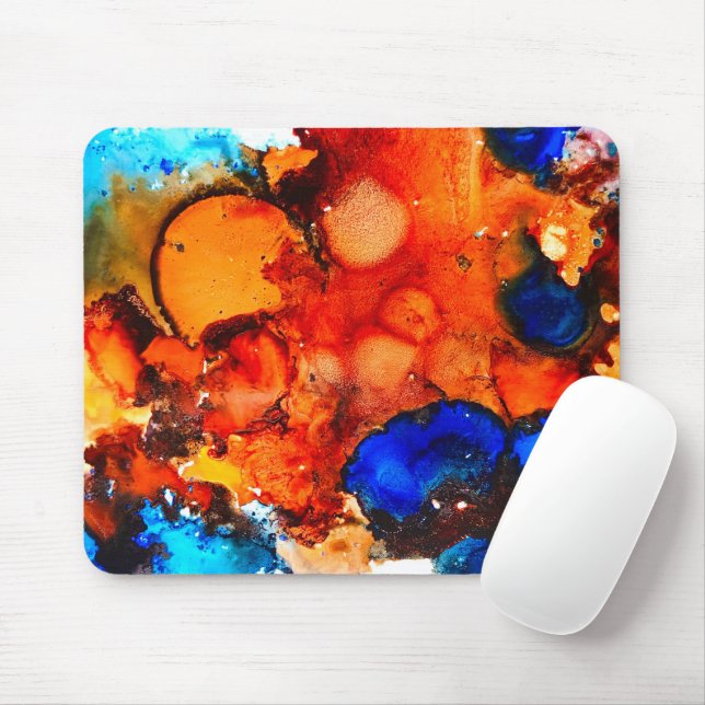 Tapis De Souris Rose d'art abstrait orange rouille (Avec souris)