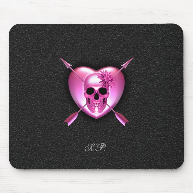 Tapis de souris rose de coeur et de crâne (Devant)
