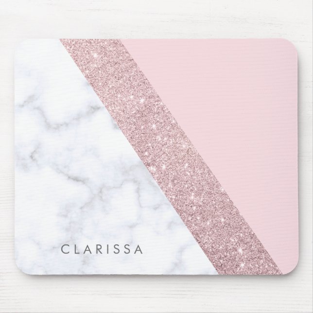 Tapis De Souris rose de marbre blanc de parties scintillantes (Devant)