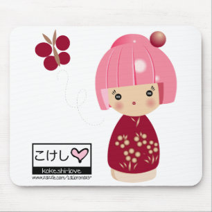 Tapis de souris rose de triplet de Kokeshi
