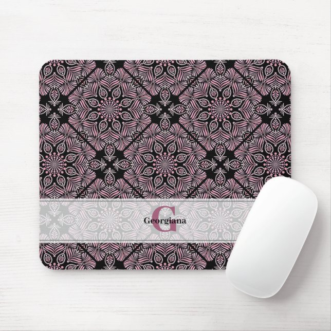 Tapis De Souris Rose Dusky Personnalisé Fronds Floraux Mandala Car (Avec souris)