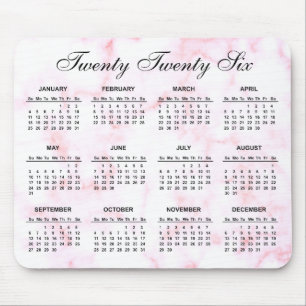 Tapis De Souris Rose et Marbre blanc Calendrier personnalisé 202