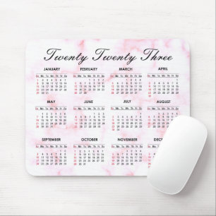 Tapis De Souris Rose et Marbre blanc  Calendrier personnalisé 2021