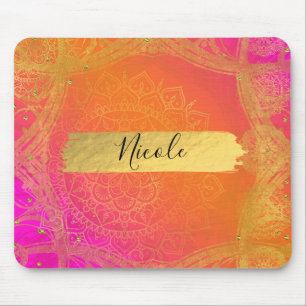 Tapis De Souris Rose Fuchsia Orange & Or Mandala Glamour