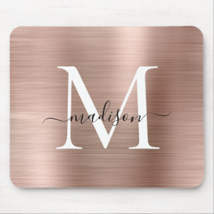 Tapis De Souris Rose Gold Blush Pink Brushed Metal Monogram Script