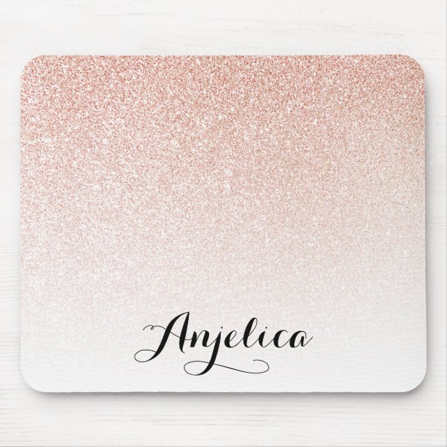 Tapis De Souris Rose Gold Faux Parties scintillant Ombre Nom perso (Devant)