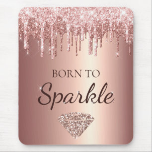 Tapis De Souris Rose Gold Glam Débordant de Paillettes Née pour Br
