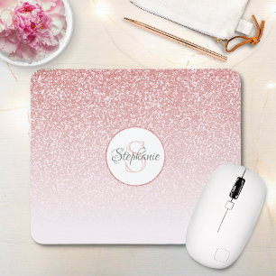 Tapis De Souris Rose Gold Glitter Blush Pink Ombre Monogram Name