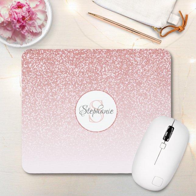Tapis De Souris Rose Gold Parties scintillant Blush Pink Ombre Nom (Créateur téléchargé)