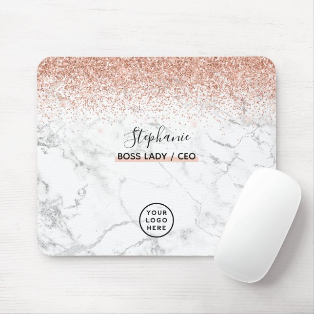 Tapis De Souris Rose Gold Parties scintillant Marbre Logo Votre no (Avec souris)