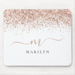 Tapis De Souris Rose Gold Parties scintillant Nom du script Monogr