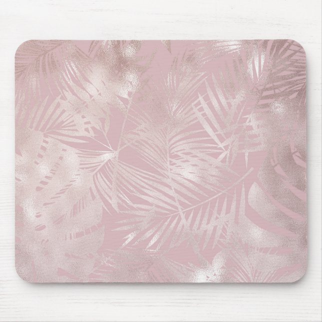 Tapis De Souris Rose Gold rose Botanique Tropical Palm Tree Feuill (Devant)