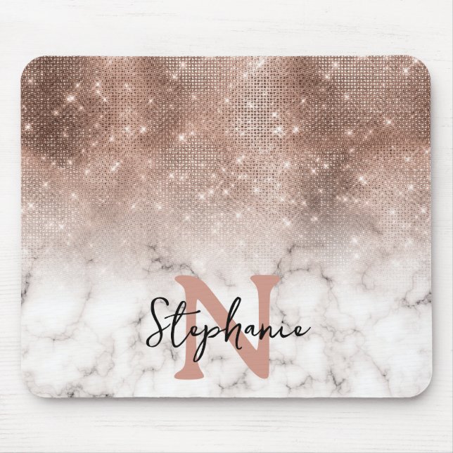 Tapis De Souris Rose  Gold Sequin Parties scintillant Marbre Ombre (Devant)