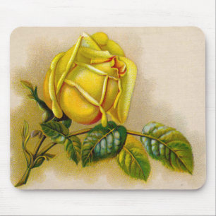 Tapis De Souris Rose jaune Antique Vintage Imprimer Art