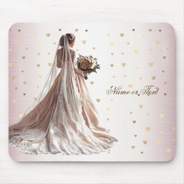 Tapis De Souris Rose Mariée d'hiver Mariée Golden Shiny Heart Part (Devant)