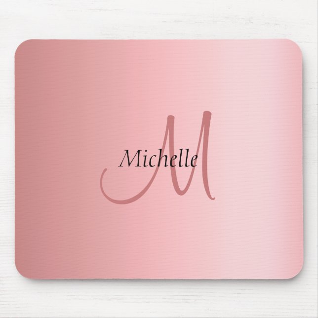 Tapis De Souris Rose moderne élégant Modèle or Monogramme (Devant)