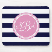 Rose Monogramme Marine Bleu Bande Personnalisée