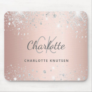 Tapis De Souris Rose or argent parties scintillant monogramme nom 