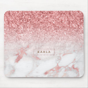 Tapis De Souris Rose-or faux marbre & parties scintillant ombre