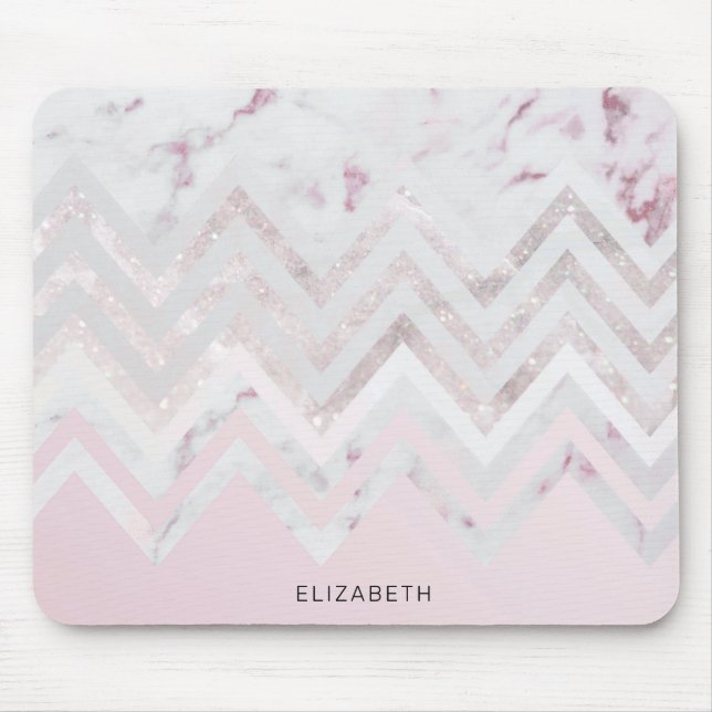 Tapis De Souris Rose or parties scintillant chevron rose marbre mo (Devant)