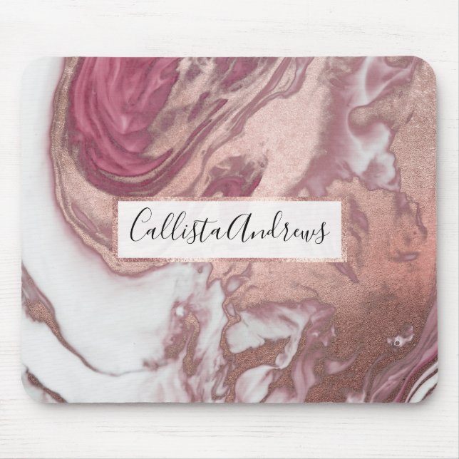 Tapis De Souris Rose or rose blanc peint fille Abstrait marbre (Devant)