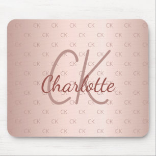 Tapis De Souris Rose or rousse monogramme initiales nom élégant