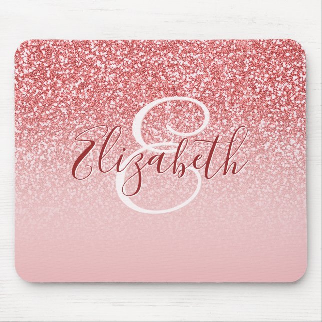 Tapis De Souris Rose Parties scintillant or Blush Ombre Monogram (Devant)