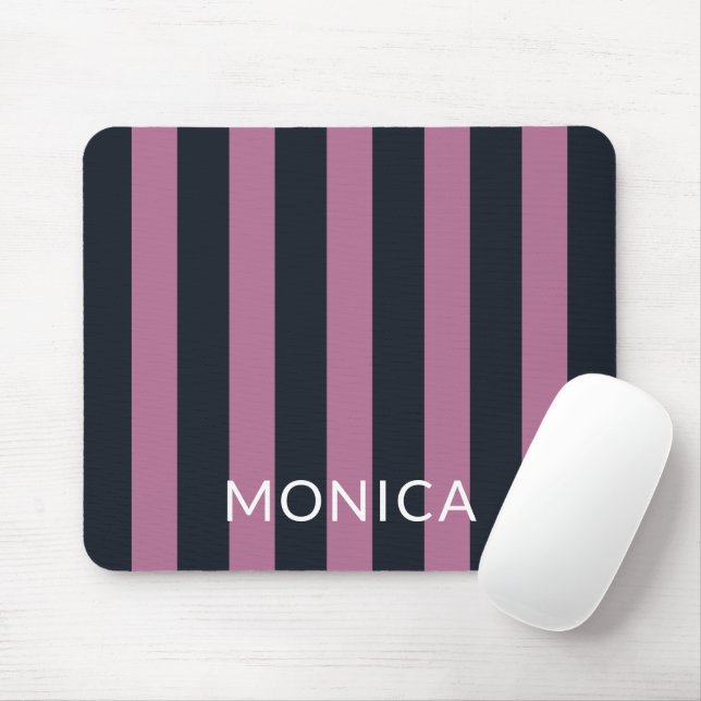 Tapis De Souris rose rayé | nom personnalisé marine (Avec souris)
