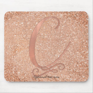 Tapis De Souris Rose Rose Gold Glam Nom initial Lettre C Personnal