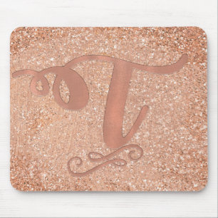 Tapis De Souris Rose Rose Gold Glam Nom initial Lettre T personnal