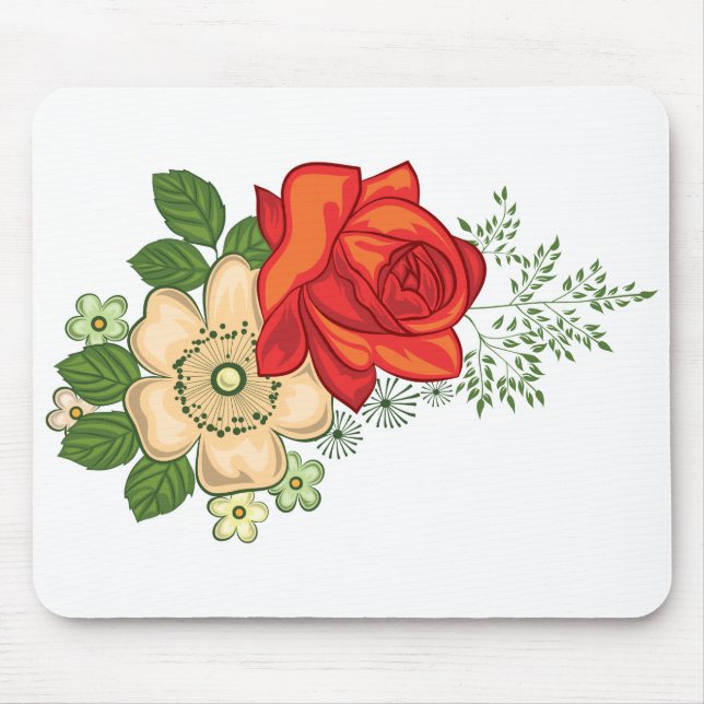 Tapis De Souris Rose rouge et marguerites (Devant)