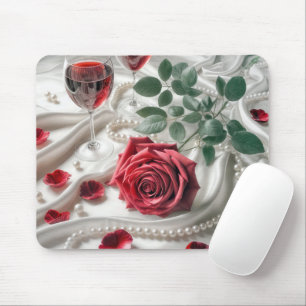Tapis De Souris Rose rouge et vin sur satin blanc