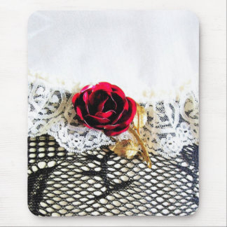 Tapis De Souris Rose rouge romantique et dentelle blanche