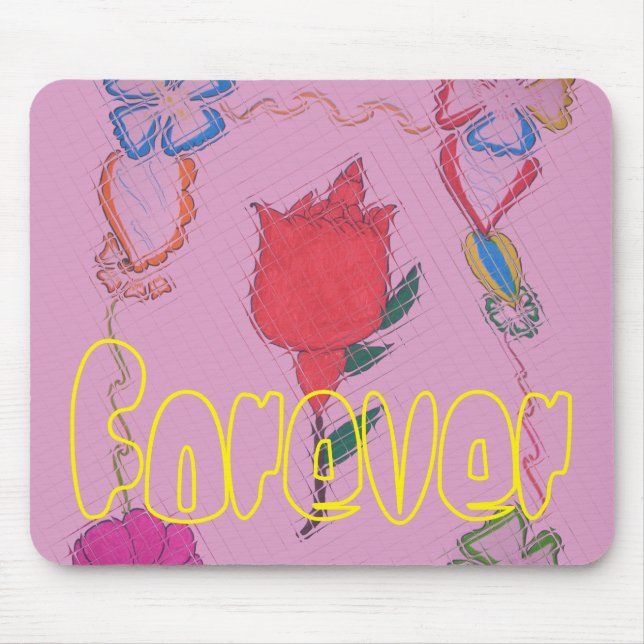 Tapis De Souris Rose rouge sur rose : Art Floral Frontière Imprime (Devant)