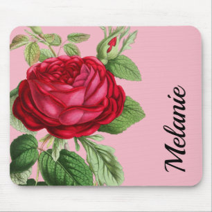 Tapis De Souris Rose rouge vintage avec votre nom