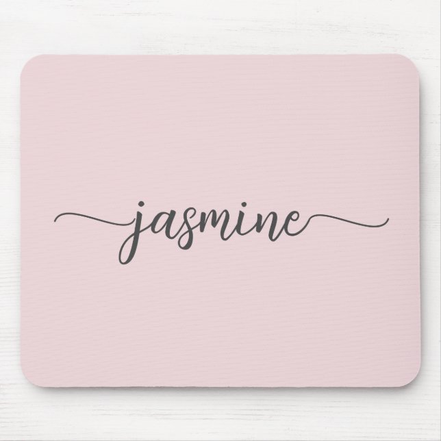 Tapis De Souris Rose Simple Blush Rose Personnalisé Monogramme Nom (Devant)