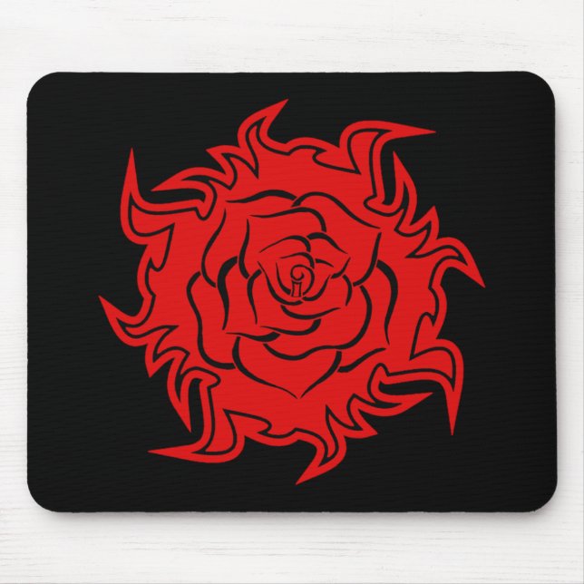 Tapis De Souris Rose tribal en rouge et noir Mousepad (Devant)