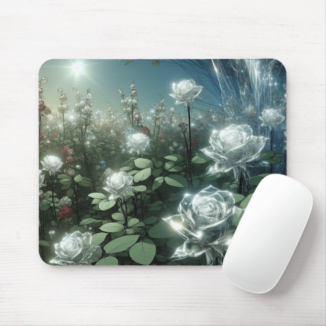 Tapis De Souris Roses Blanches Dans Le Jardin Magique (Avec souris)
