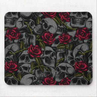 Tapis De Souris Roses et crânes rouges gothiques, Horreur romantiq