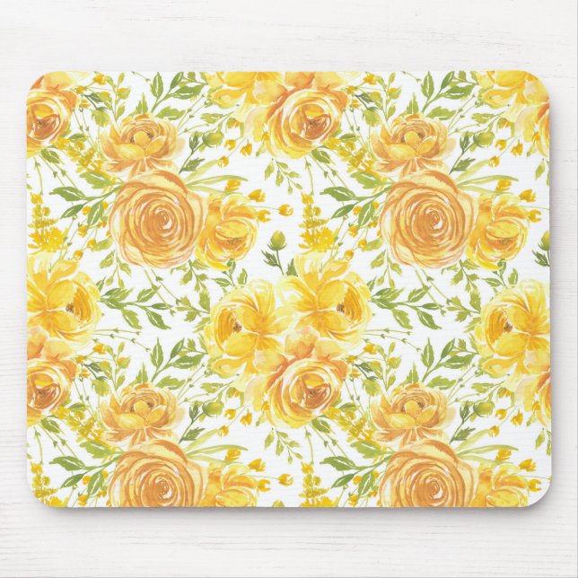 Tapis De Souris Roses jaunes rustiques Motif de bouquet floral (Devant)