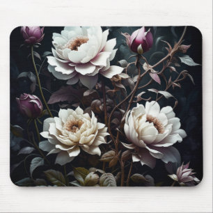 Tapis De Souris Roses noires et blanches Aquarelle ai art