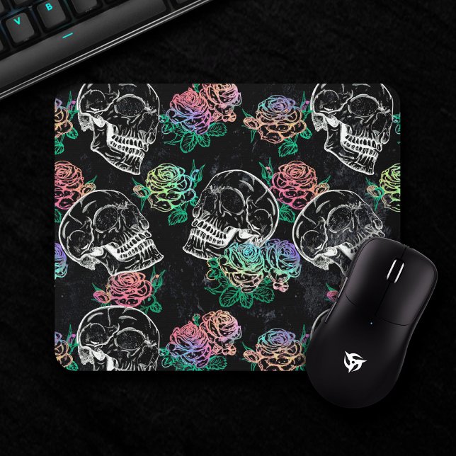 Tapis De Souris Roses Ombre crâne sucre | Girl Pastel Grunge Glam (Créateur téléchargé)