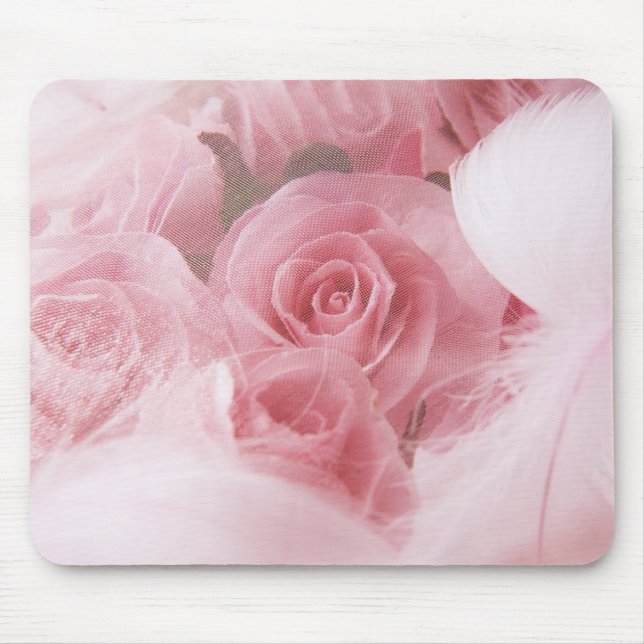 Tapis de souris Roses roses et plumes Féminin (Devant)