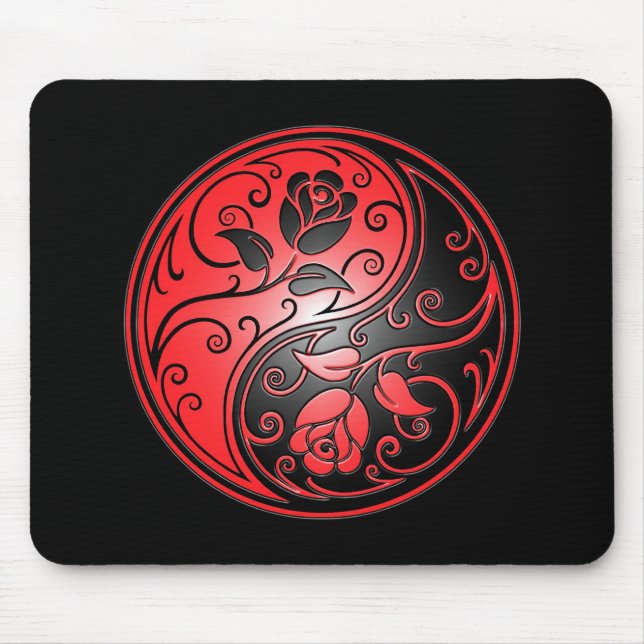 Tapis De Souris Roses, rouge et noir de Yin Yang (Devant)