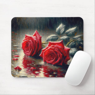 Tapis De Souris Roses Rouges Dans La Pluie