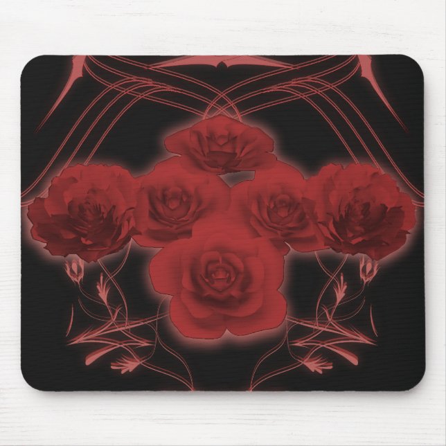 Tapis De Souris Roses rouges et Motifs tribaux - Mousepad (Devant)