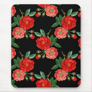 Tapis De Souris Roses rouges, fond noir,