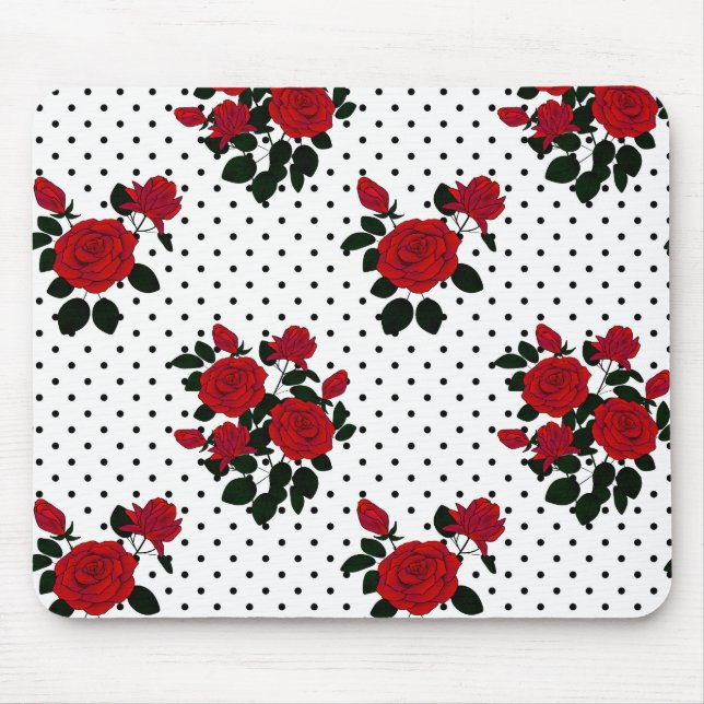 Tapis De Souris Roses rouges sur un arrière - plan à pois de polka (Devant)