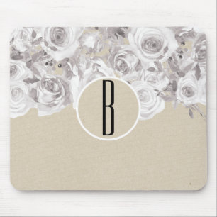 Tapis De Souris Roses rustiques blanches d'hiver Kraft shabby chic
