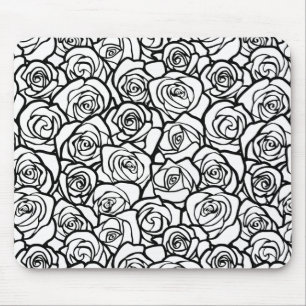 Tapis De Souris Roses Vintages en noir et blanc